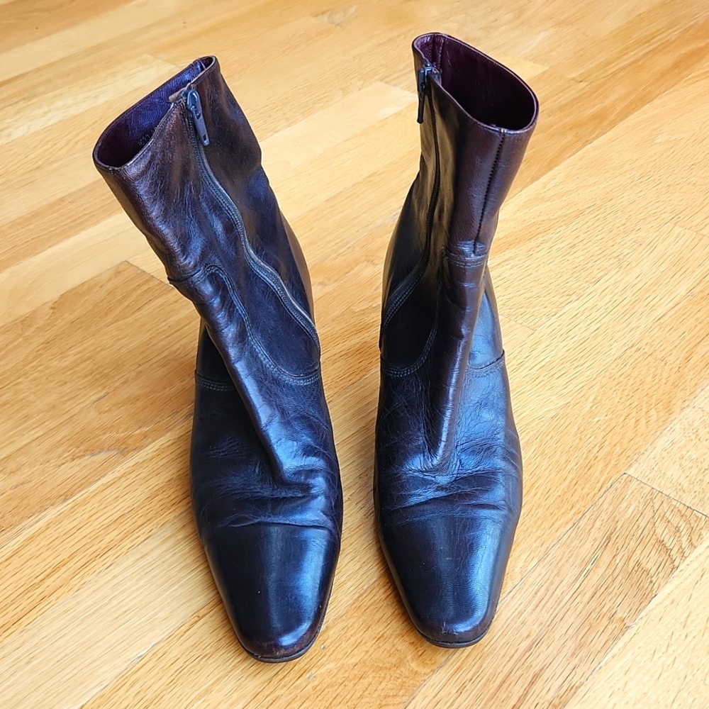 COACH "Arlyn" dark brown leather ankle boots, made in Italy, women's size 38.5